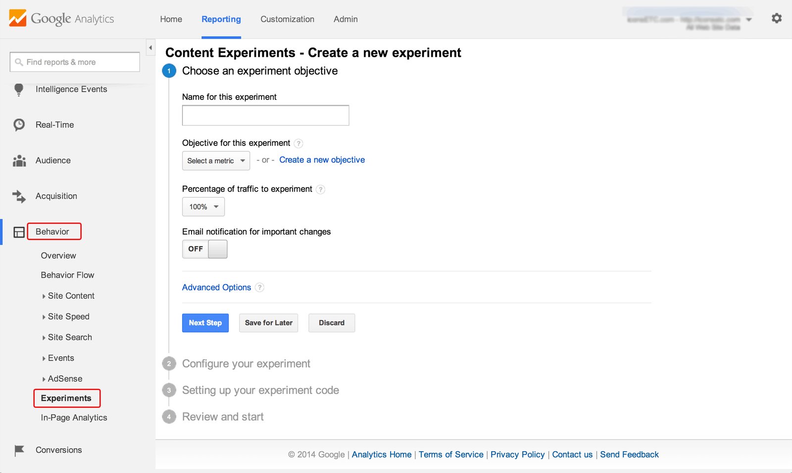 Creating New Content Experiment